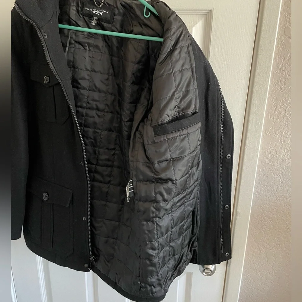 Black Rivet Men’s Pea Coat Hooded Jacket M - Picture 7 of 8